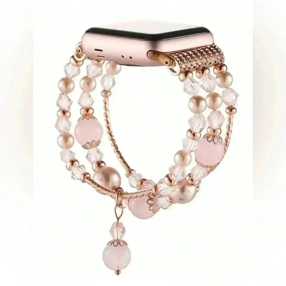 Beaded Bracelet Watchband for Apple Watch, Rose gold theme